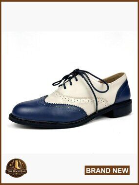 Patent Chunky Heeled Wingtip Lace Up Oxfords Saddle Shoes
